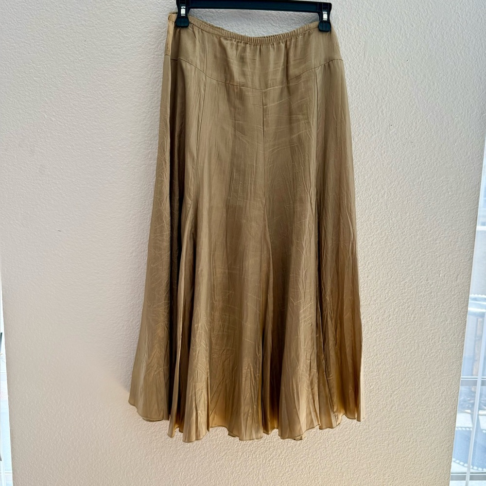 Karen Kane Flowing Pleated Golden Taupe Maxi Skirt Size Petite S